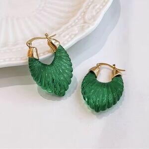 Anthropologie Gold Green Shell Earrings